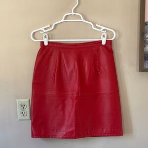 Vintage Newport News Red 100% Leather A-Line Mini Skirt Size 8